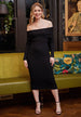 Midi Bardot Knit Dress In Black by Angeleye