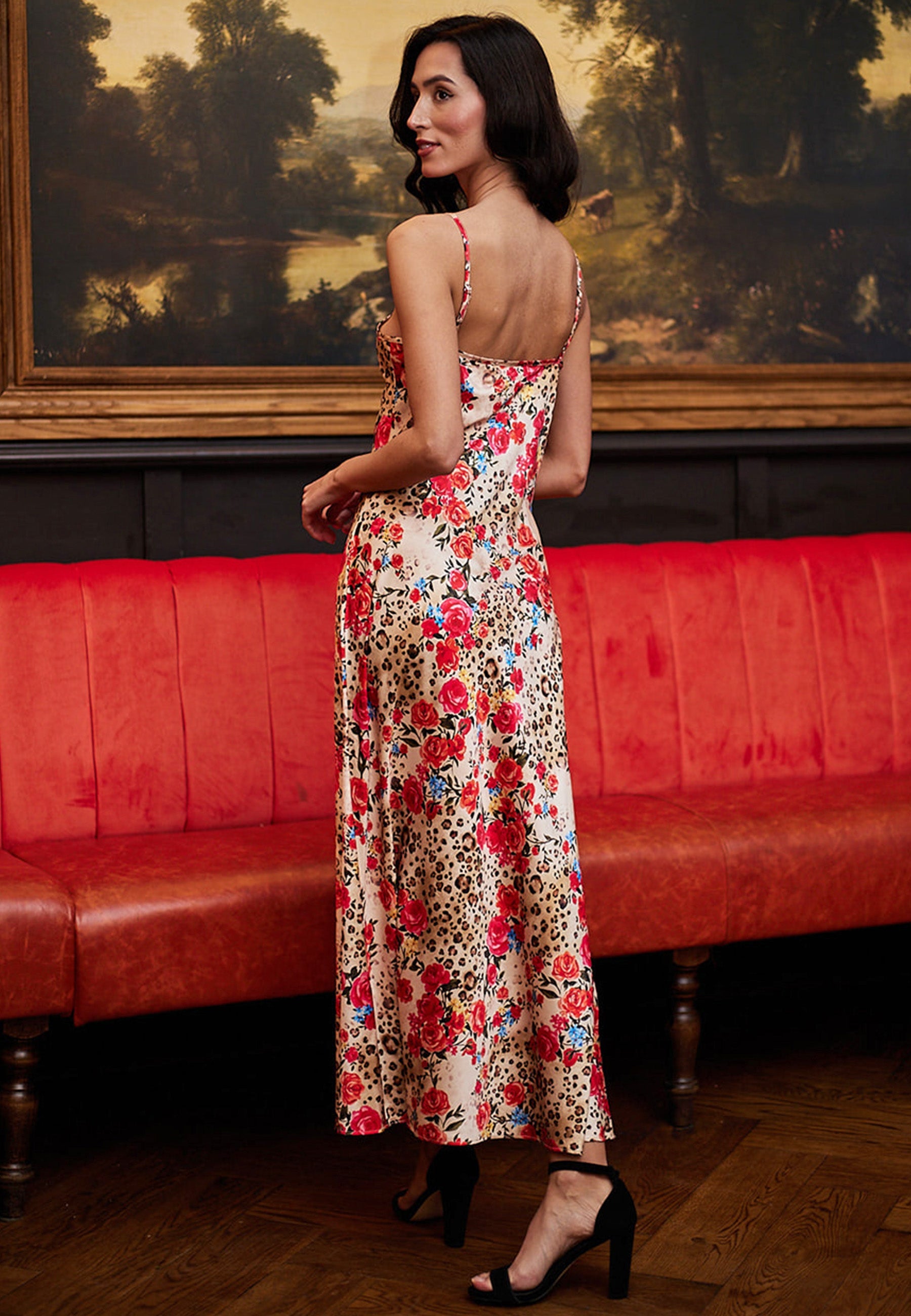 Cowl Neck Cami Dress In Leopard Rose Print M038977LPRDF