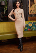 Midi Bodycon Knit Dress With Belt In Beige by Angeleye