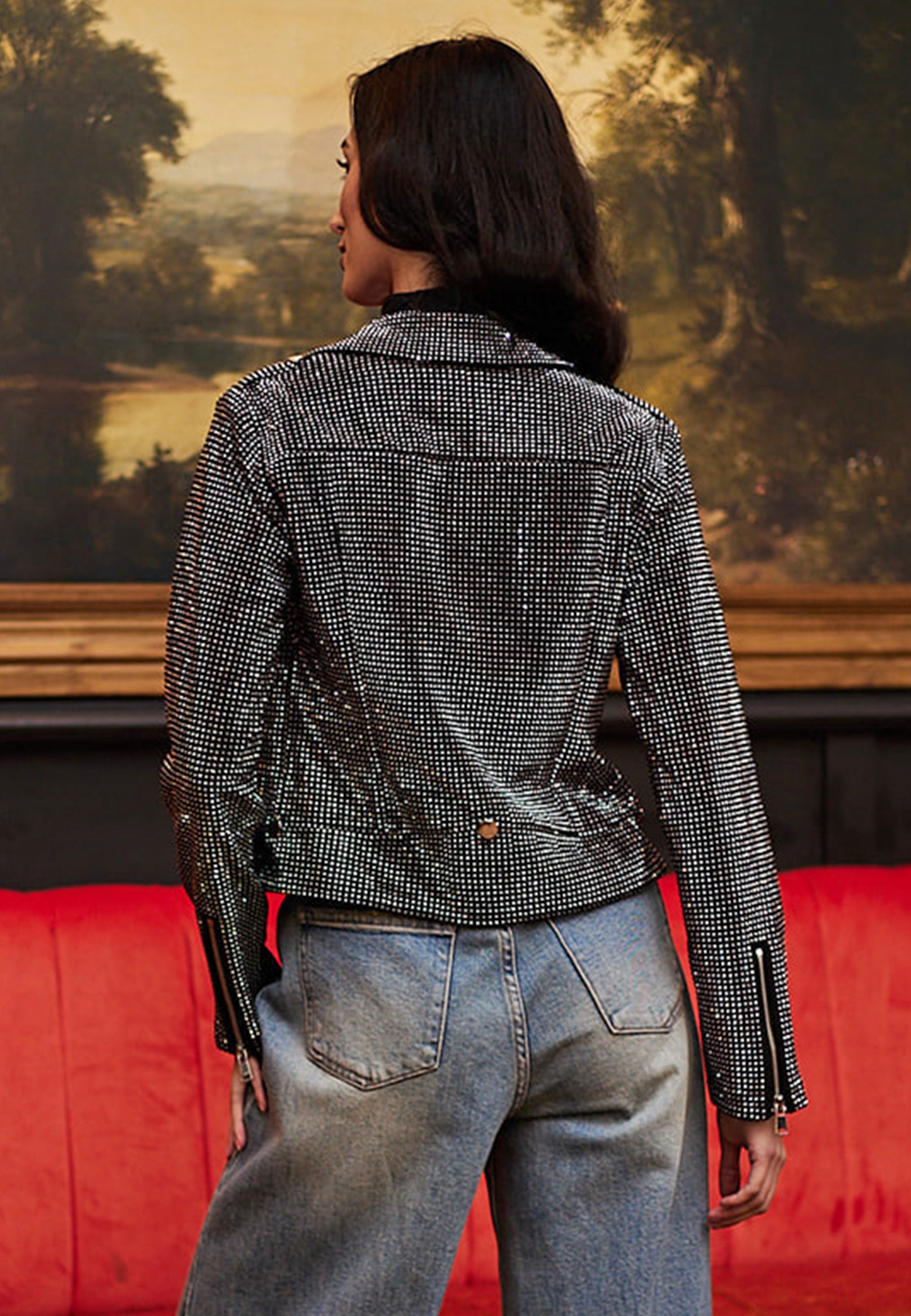 Sequin Biker Jacket In Black M039019