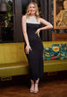 White Colour Block Black Midi Dress by Angeleye
