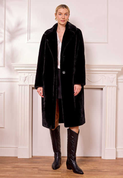 Faux Fur Coat In Black by Angeleye