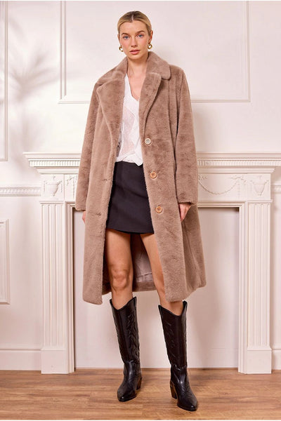 Faux Fur Coat In Coffee by Angeleye