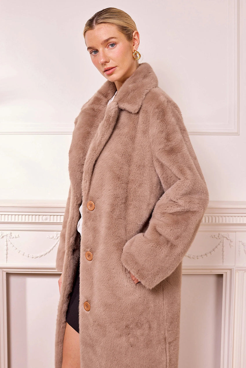 Faux Fur Coat In Coffee M039051
