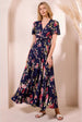 Ruched Waist Maxi Dress In Navy Floral Print by Angeleye