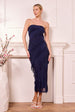 Navy Mesh Bias Ruffled Midi Bandeau Dress by Angeleye