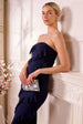Navy Mesh Bias Ruffled Midi Bandeau Dress by Angeleye