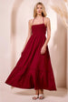Ruched Top Halterneck Maxi Dress In Wine by Angeleye