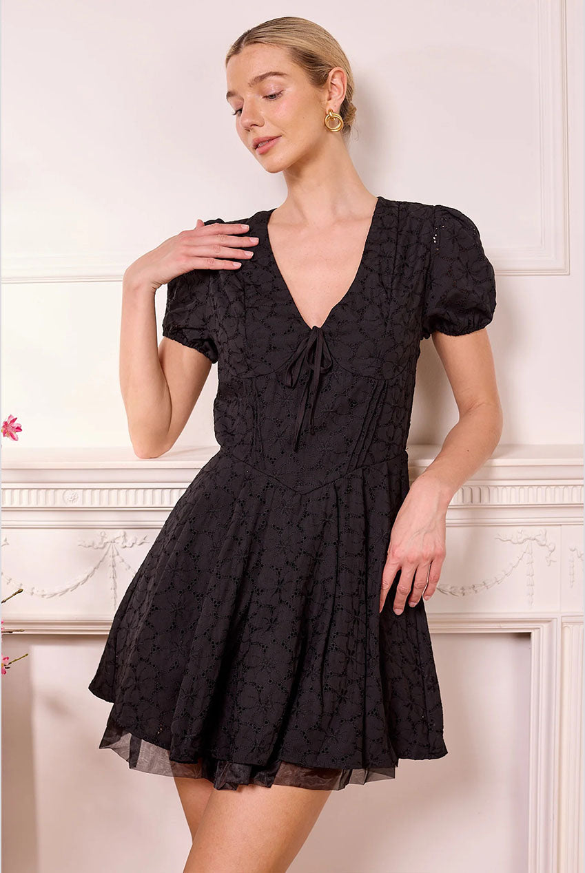 Black Broderie Drop-waist Mini Dress M043716