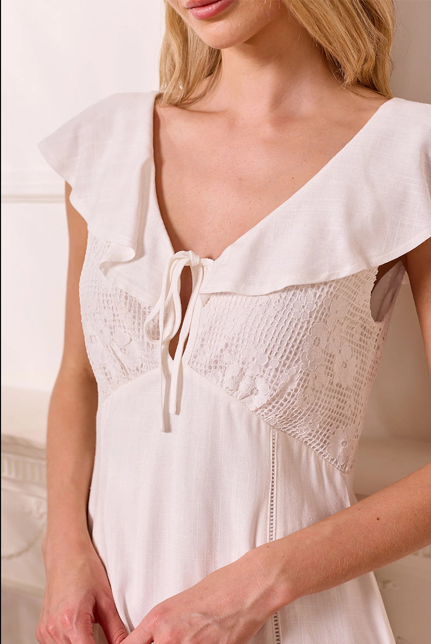 Broderie Top Babydoll Mini White Dress M043914