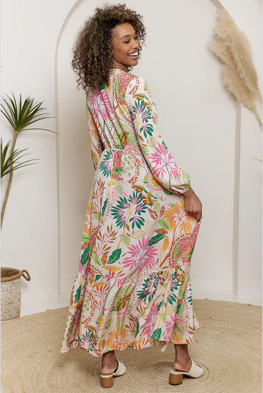 Crochet Border Maxi Dress In Pink Floral M044549