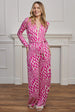 Plunge Neck Wide Leg Jumpsuit In Pink Leopard by Angeleye