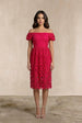 Bardot Premium Lace Fit And Flare Midi Dress In Hot Pink by Chi Chi London