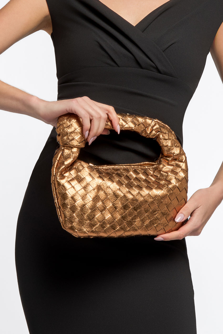 Bronze Woven Shoulder Bag With Knot Detail ALMW3397