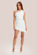 Liquorish One Shoulder Feather Mini Dress In White