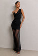 Myla Black Cowl Neck Cami Maxi Dress With Mesh Skirt by Honor Gold
