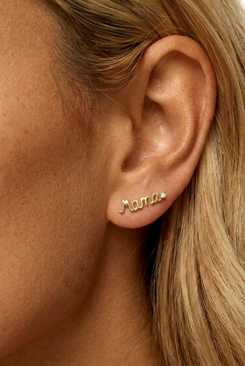 Mama Script Stud Earrings 681