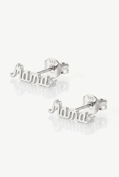 Silver - Mama Script Stud Earrings by MUCHV