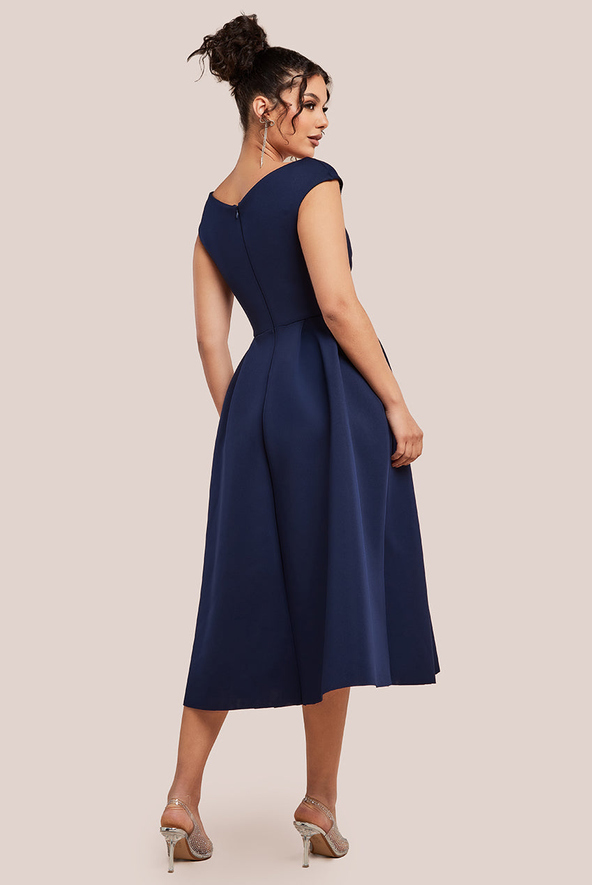 Corset Fit & Flare Midi Dress - Navy DR4538