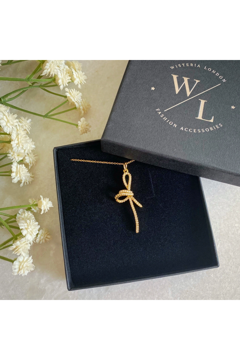 Wisteria London Mirabelle Gold Cz Bow Necklace