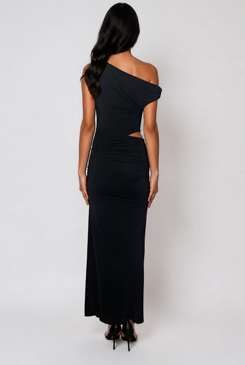 Natalia Black Off The Shoulder Maxi Dress With Cut Out NATALIA