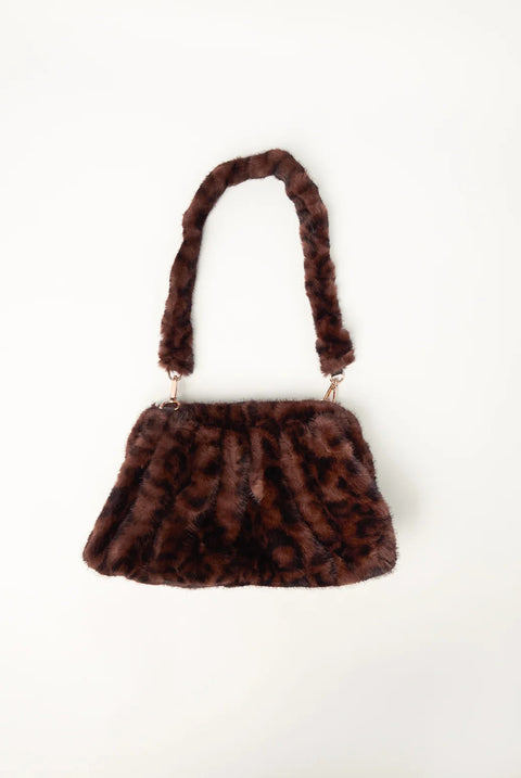 Plush Faux Fur Leopard Print Detachable Shoulder Bag by Blue Vanilla