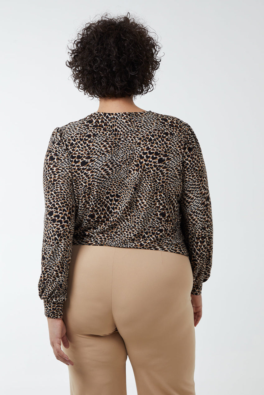 Curve Animal Printed Wrap Front Deep Hem Band Top BC222710025