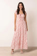 Double Front Tie Shirred Ditsy Floral Maxi Dress by Blue Vanilla