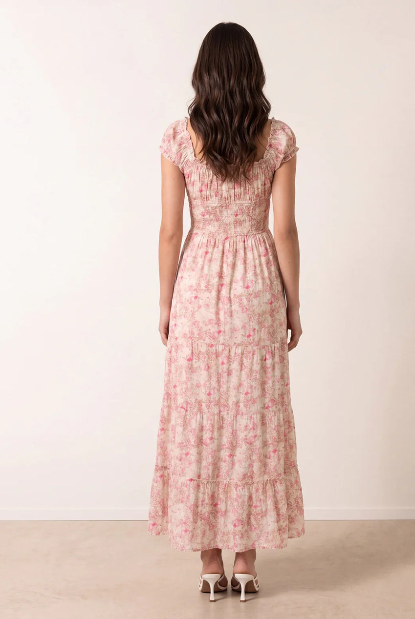 Double Front Tie Shirred Ditsy Floral Maxi Dress BV269982020