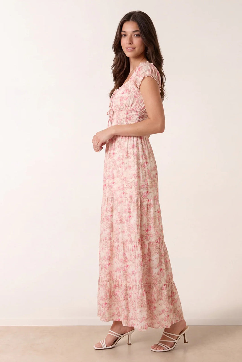 Double Front Tie Shirred Ditsy Floral Maxi Dress BV269982020