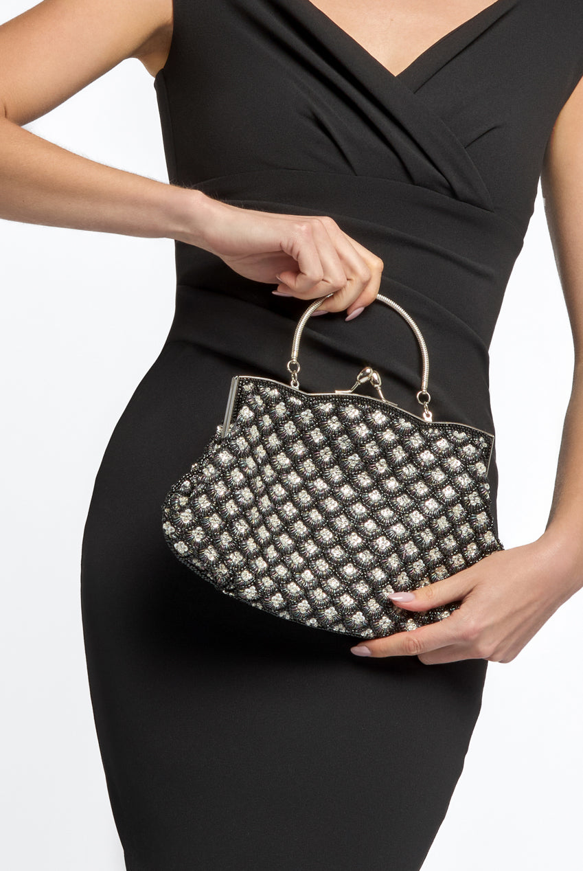 Black Beaded Soft Clutch Bag ALPA6056