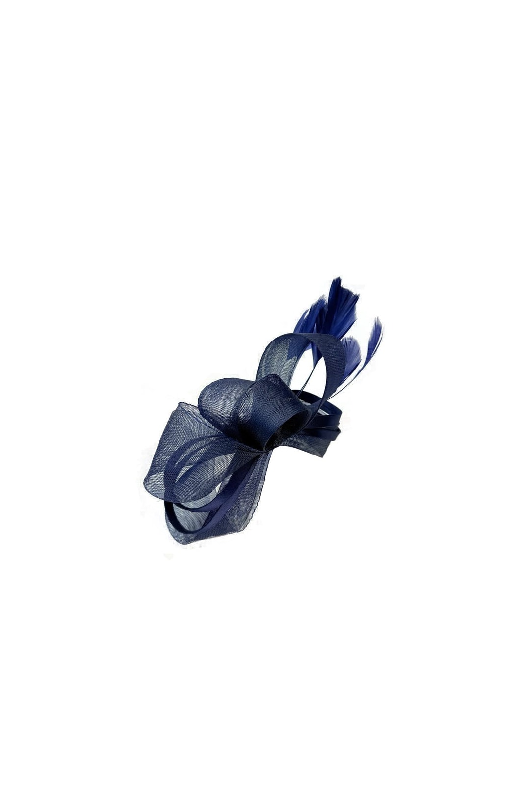 Bow Shaped Fascinator With Satin Loops & Feathers In Navy HA300815