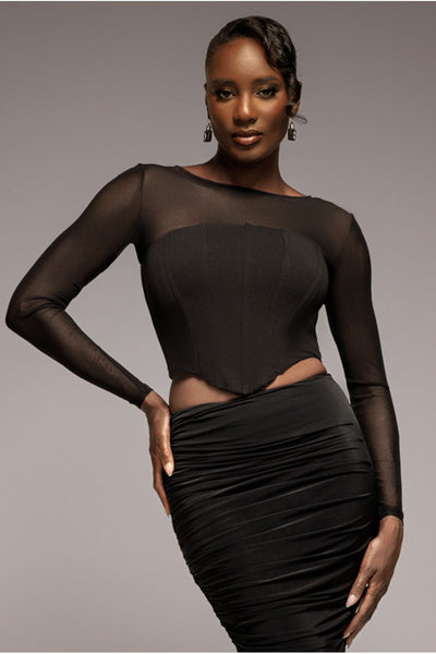 Black - Scuba Crepe And Mesh Lace Up Corset Top - Black by Goddiva