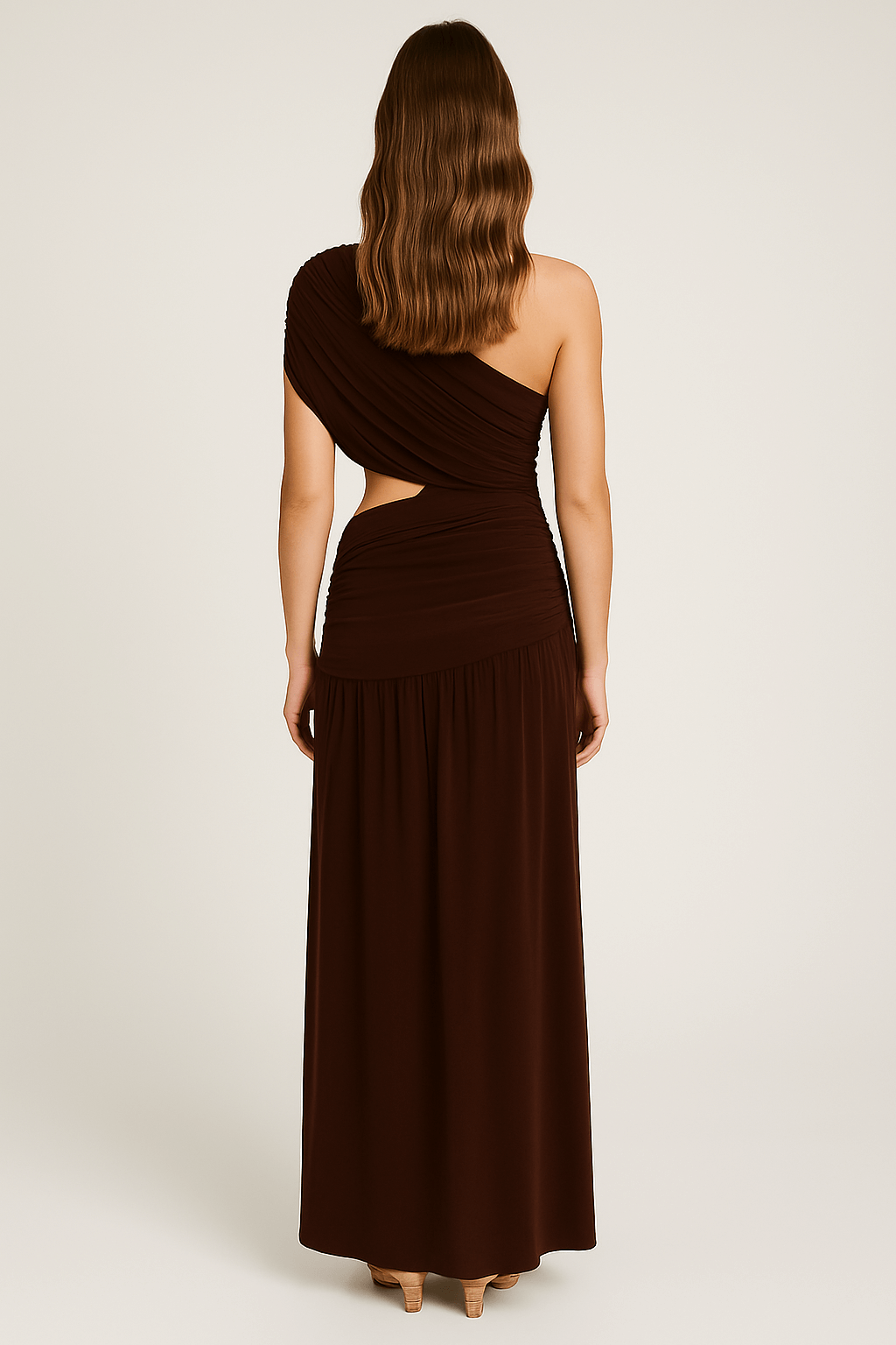 One Shoulder Draping Detailed Side Cut Out Maxi Dress AV-IMD2600WN