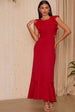 Ruffle Sleeve Cut Out Back Maxi Dress In Red by Chi Chi London