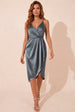 Cami Wrap Style Satin Midi Dress In Grey by Chi Chi London