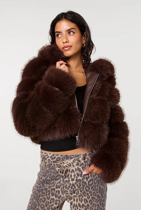 Hooded Pelted Fur Jacket by Pink Vanilla