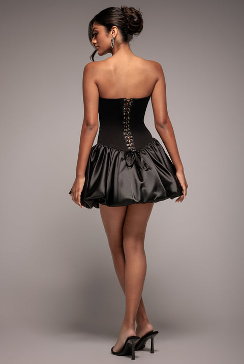 Corset Boobtube Babydoll Mini Dress - Black by Goddiva
