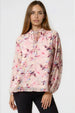 Pink Floral Print Tie Neck Blouse by Aftershock London