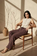 Brown Linen Blend Pin Striped Wide Leg Trousers by Aftershock London