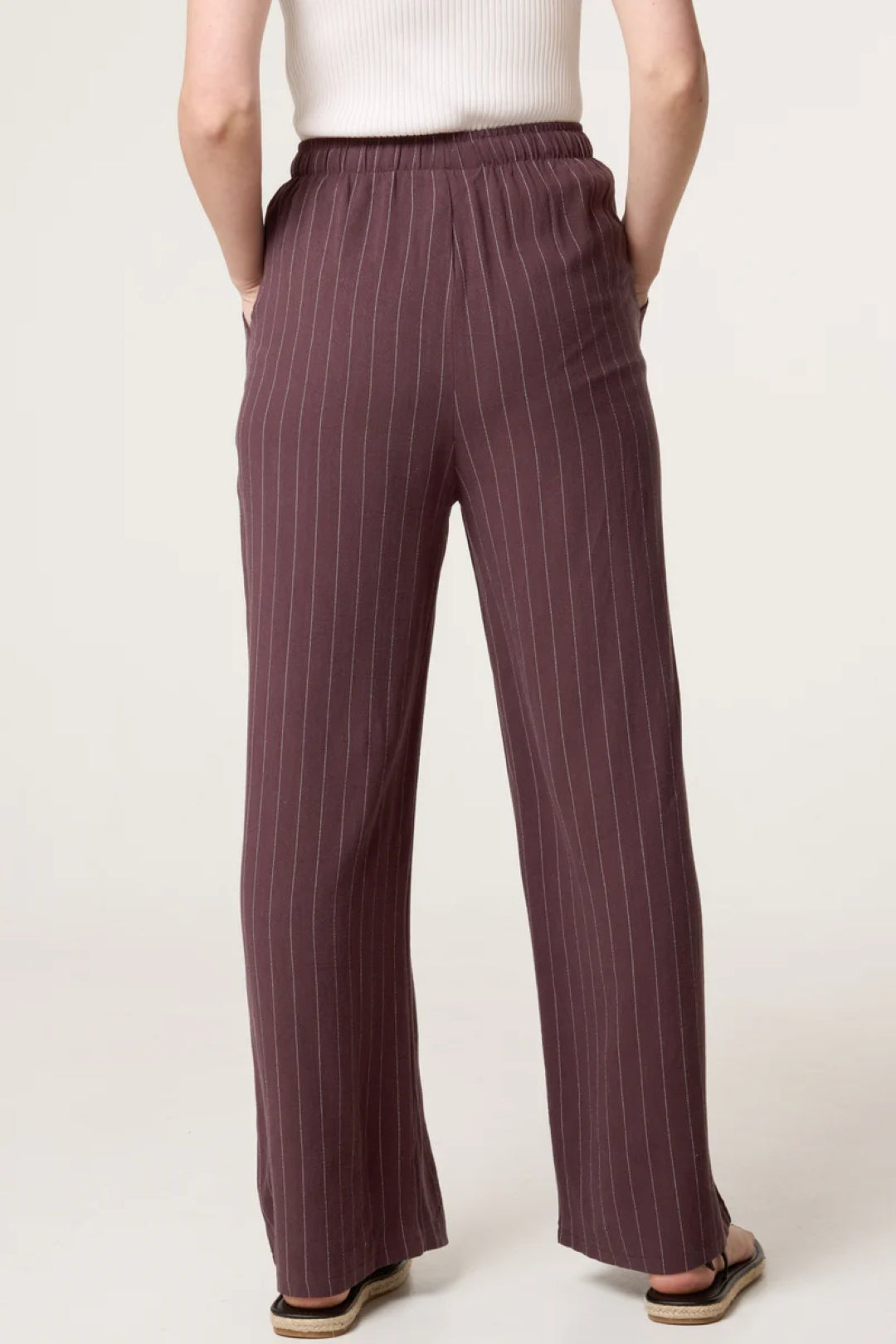 Brown Linen Blend Pin Striped Wide Leg Trousers ALQ3602030