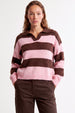 Pink Brown Stripe Collared Knit Jumper by Aftershock London