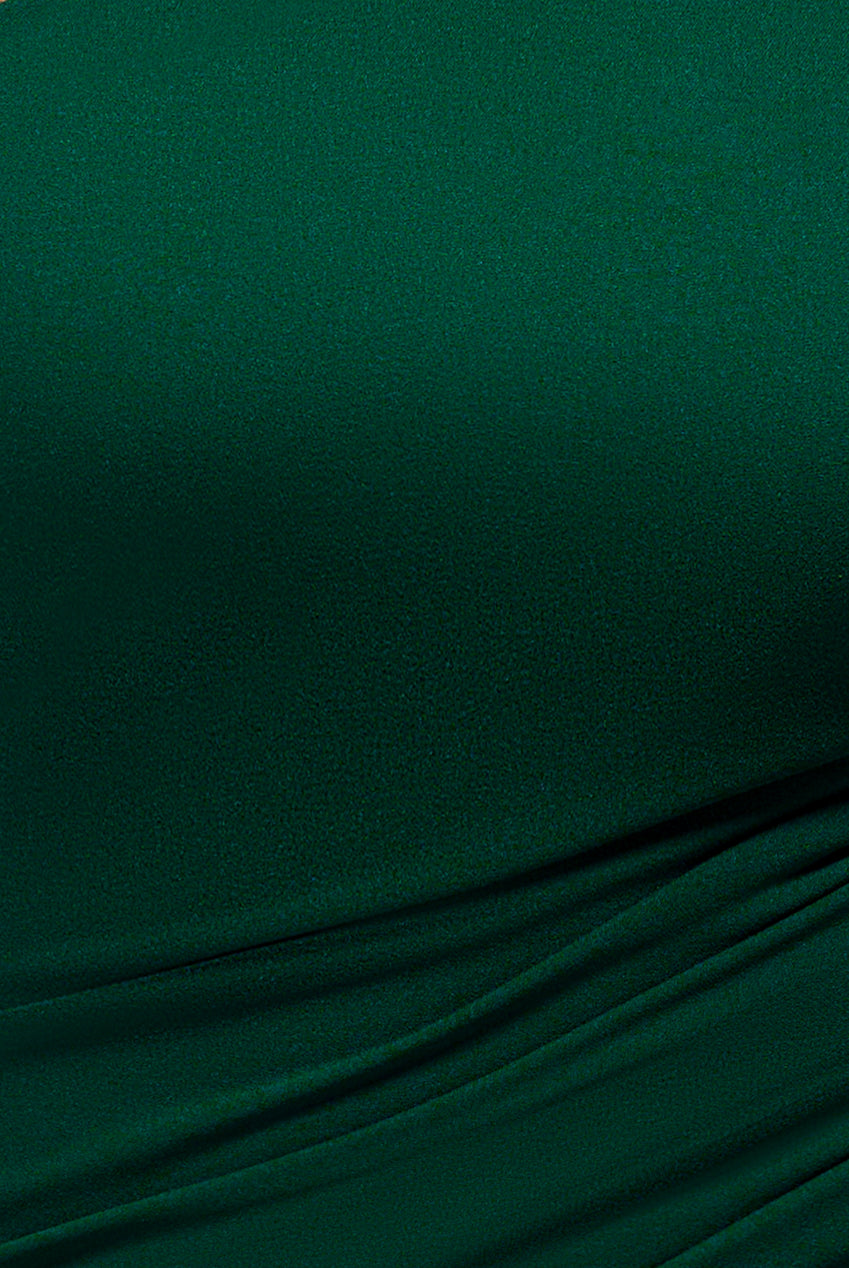 One Shoulder Puffed Satin Sleeve Evening Maxi Dress - Emerald Green DR4640