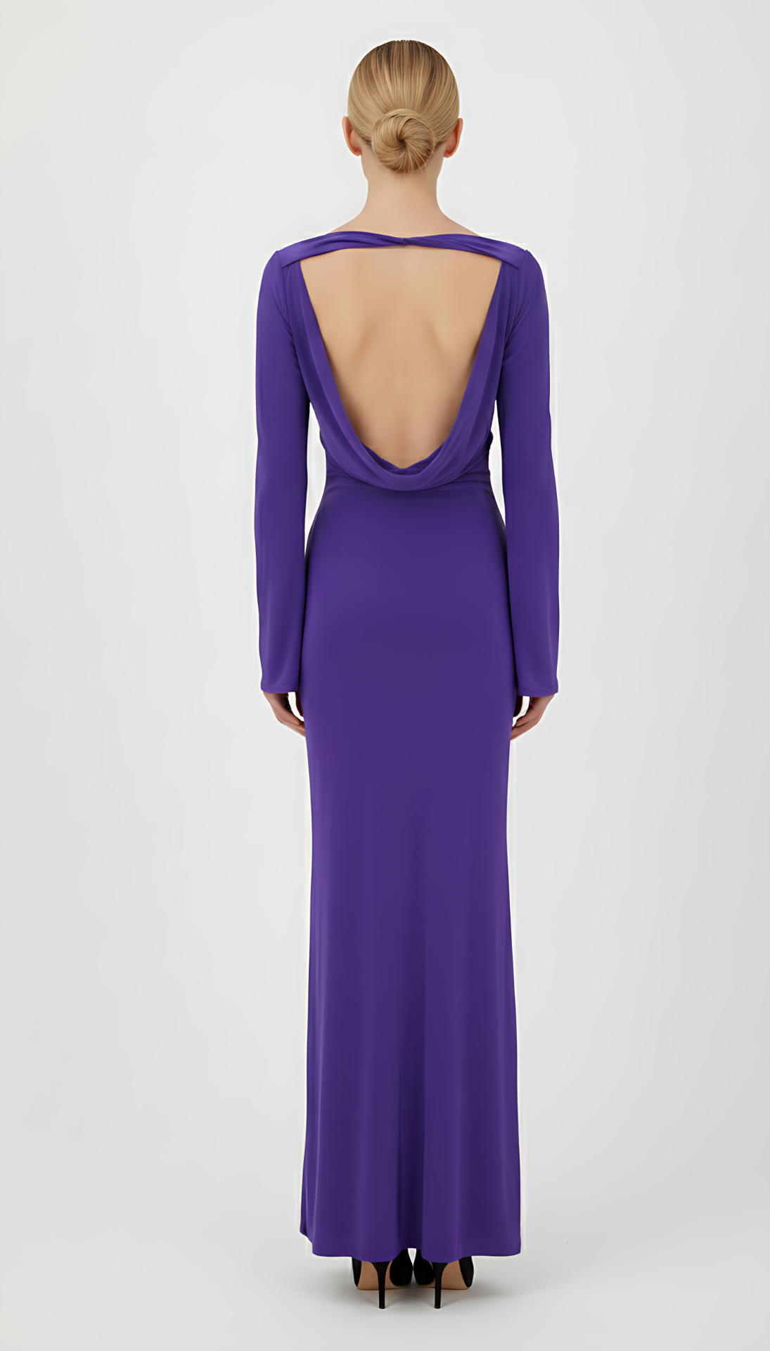 Purple Backless Slinky Knot Waist Bodycon Maxi Dress AV-NDR1419PPL