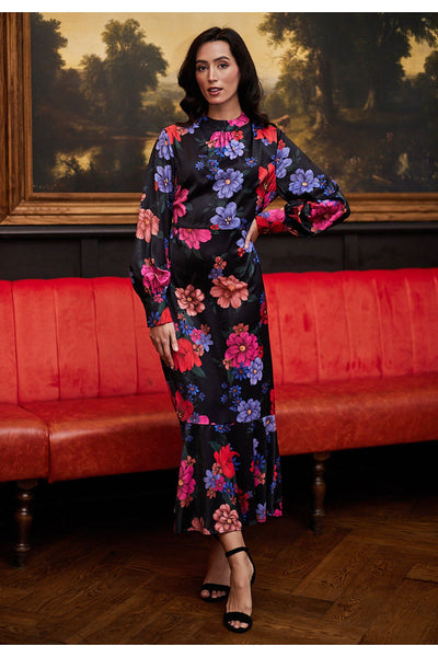 Black - Midi Floral Black Dress by Angeleye