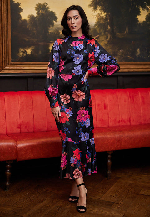 Midi Floral Black Dress by Angeleye