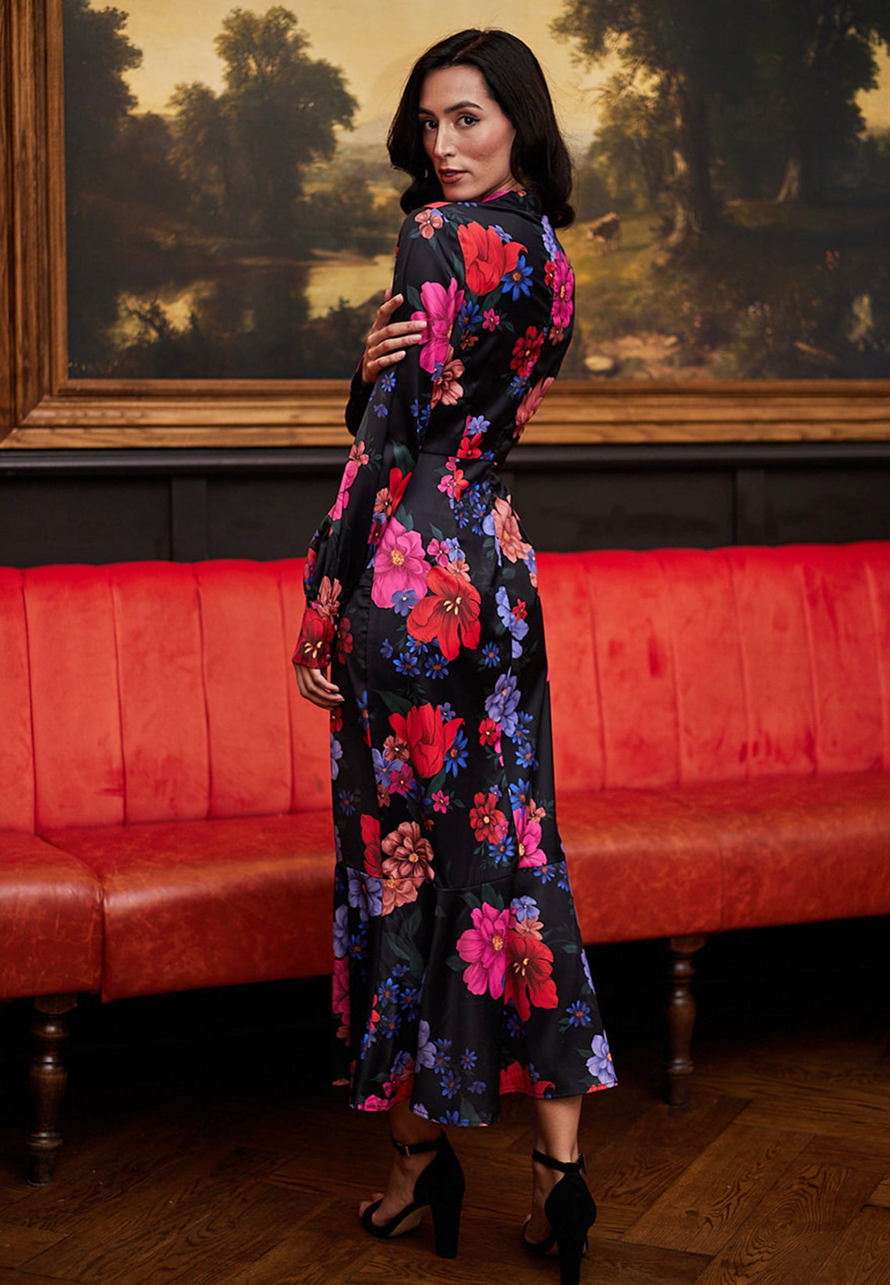 Midi Floral Black Dress R038973BLKF