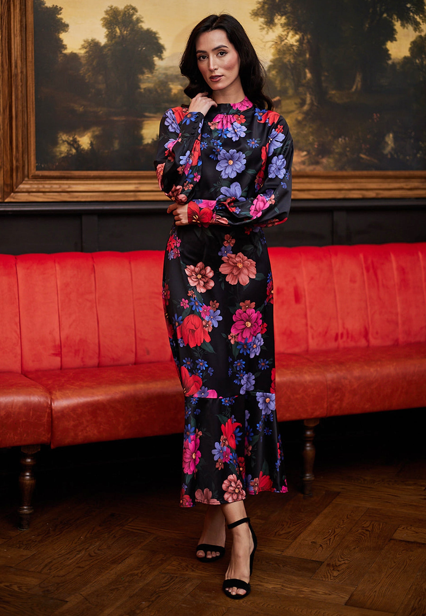 Midi Floral Black Dress R038973BLKF