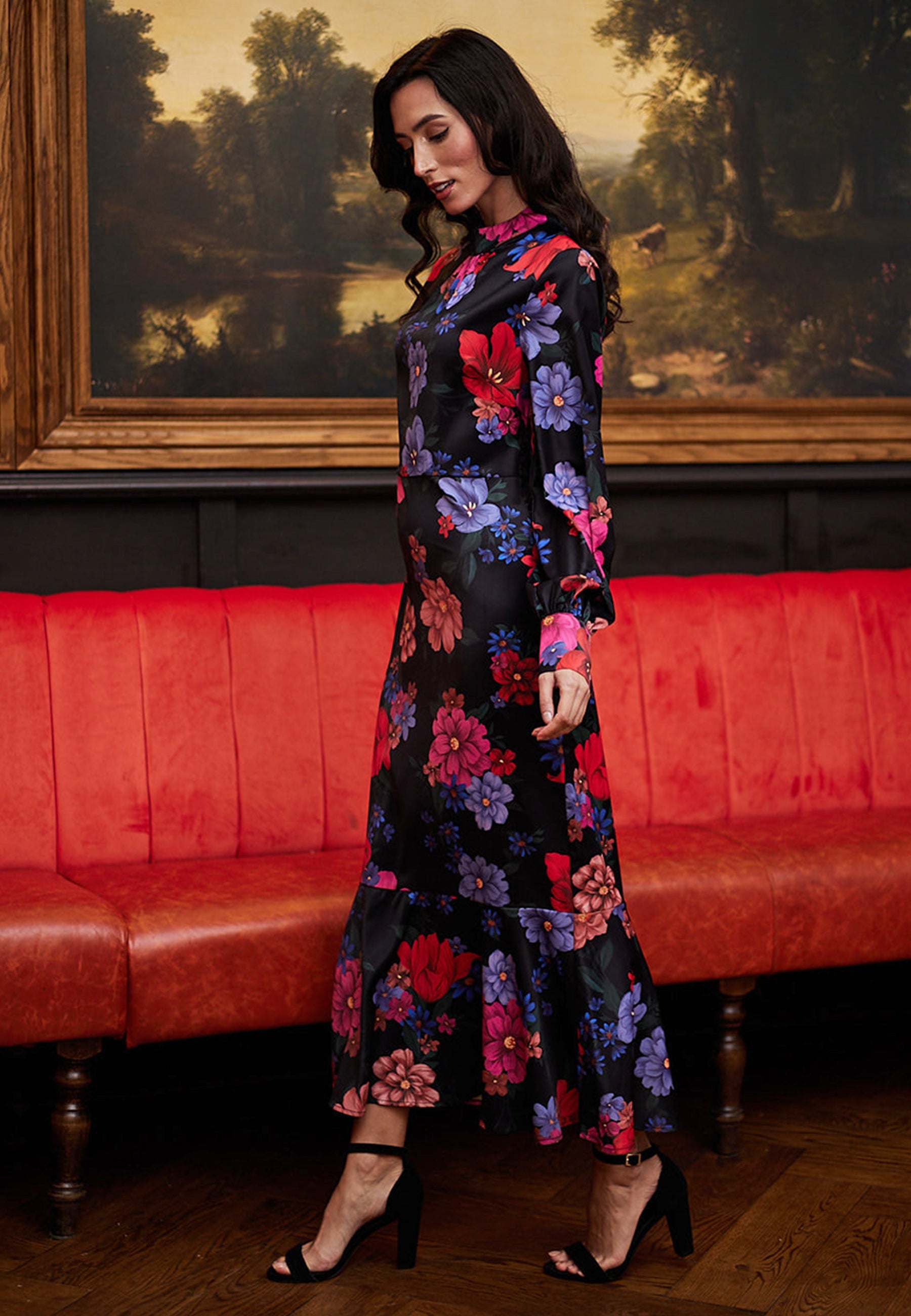 Midi Floral Black Dress R038973BLKF