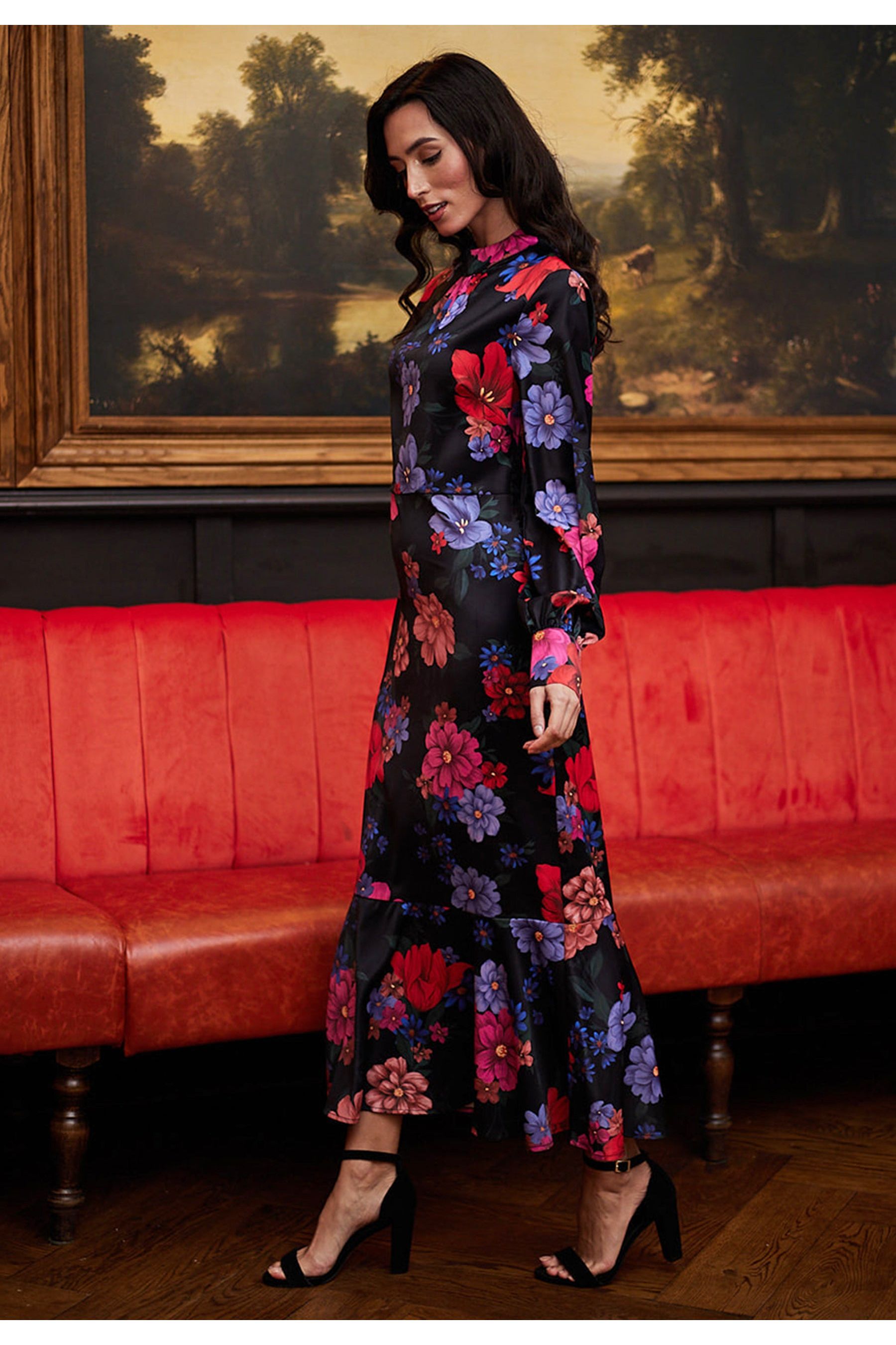 Midi Floral Black Dress